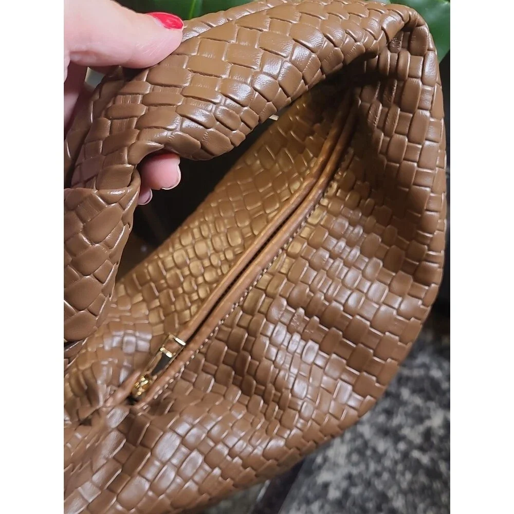 MOTF Premium Vegan Leather Textured Bagette HandBag - Brown Purse - Bow Detail